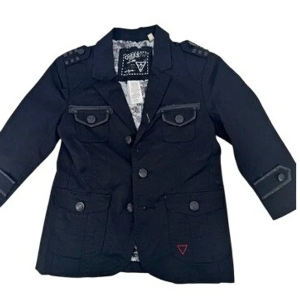 Guess Military Jacket Kids S 4 Black Studded Epaulette Linen‎ Blend Jacket Read